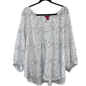 Sunny Leigh White & Black Polka Dot Button Down Flowy Blouse